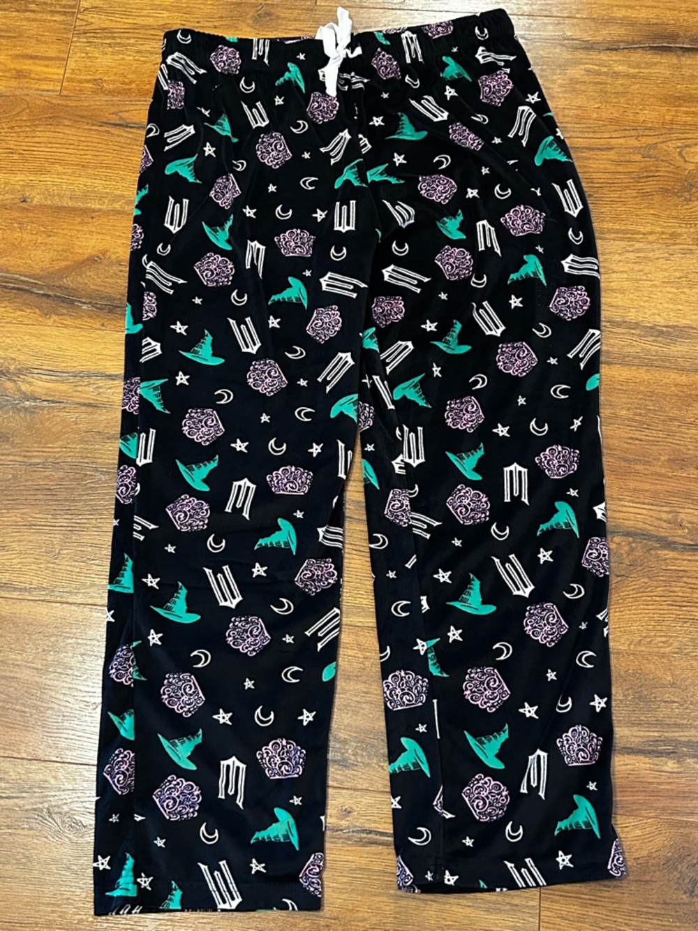 Wicked Women’s Large Black White Purple Green Pajama Pants Witch Hat Stars